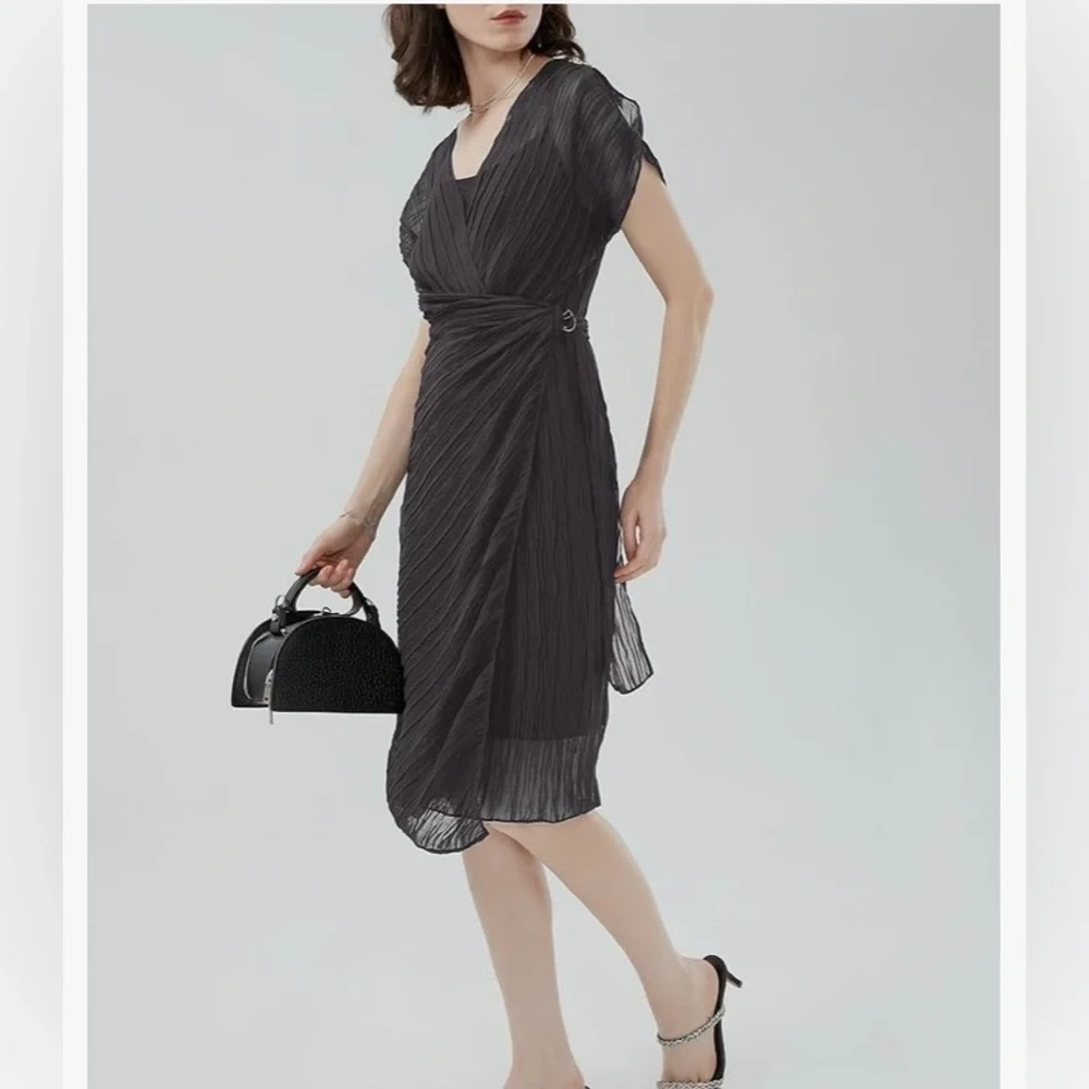 S・DEER Women's Double V Neck Dress, Formal Midi dress size large - Picture 3 of 6